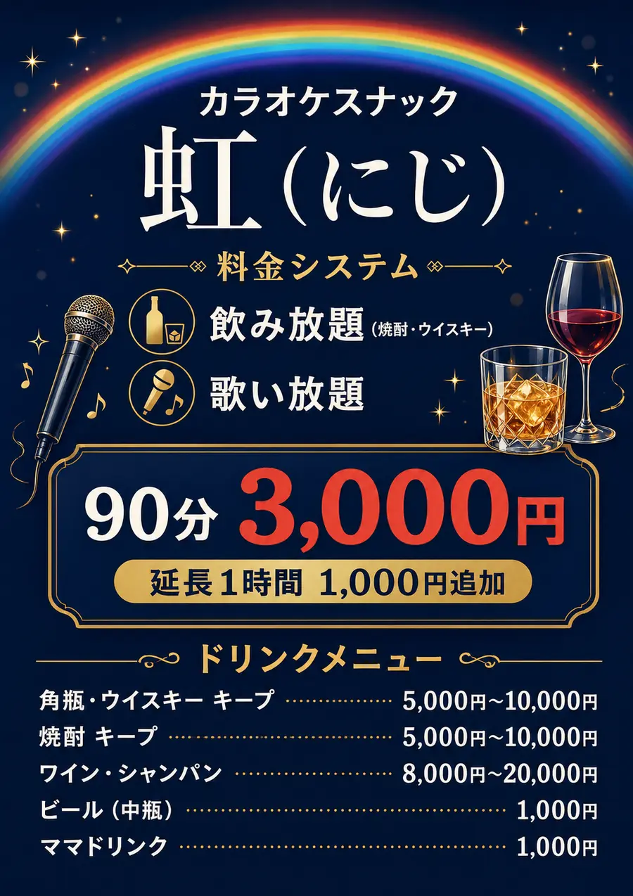 カラオケスナック虹 料金システム公式ポスター
